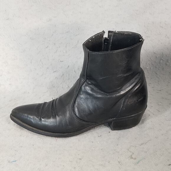 Westen Cowboy Ankle Boots Men's 11 D Black Leather - Picture 6 of 14